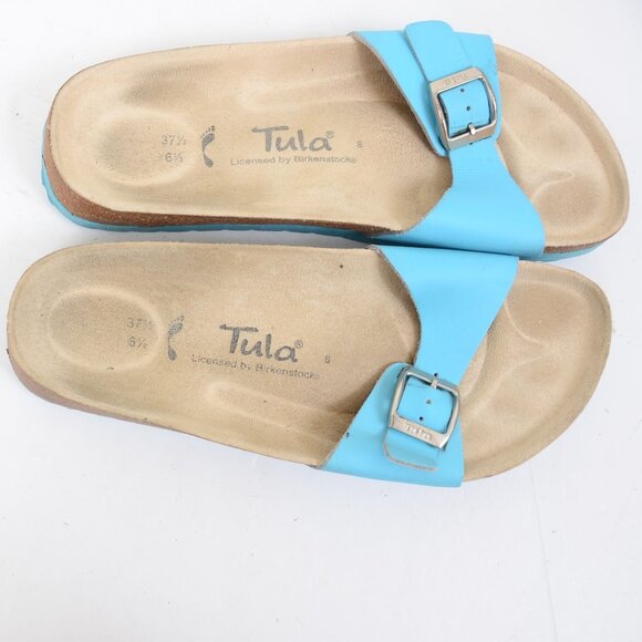 Birkenstock Tula Women's 6.5 Blue Leather Flat Wedge Slide Sandals Spring Summer - Picture 5 of 6